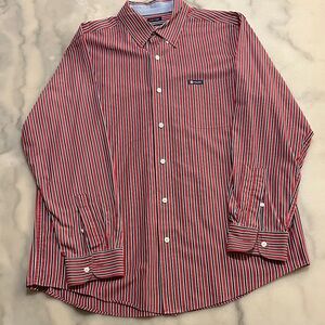 Chaps Red and White Striped Button Down Shirt